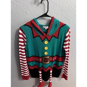 Merry Christmas by Poof‎ Women's Size Small Santa Sweater Hooded